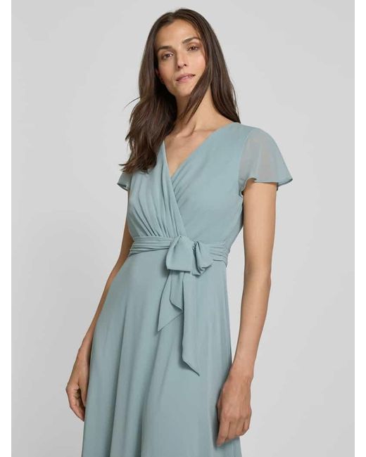 Christian Berg Cocktail Blue Kleid in Wickel-Optik mit V-Ausschnitt und Bindegürtel