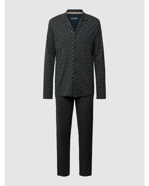 Schiesser Pyjama Met All-over Motief in het Black voor heren