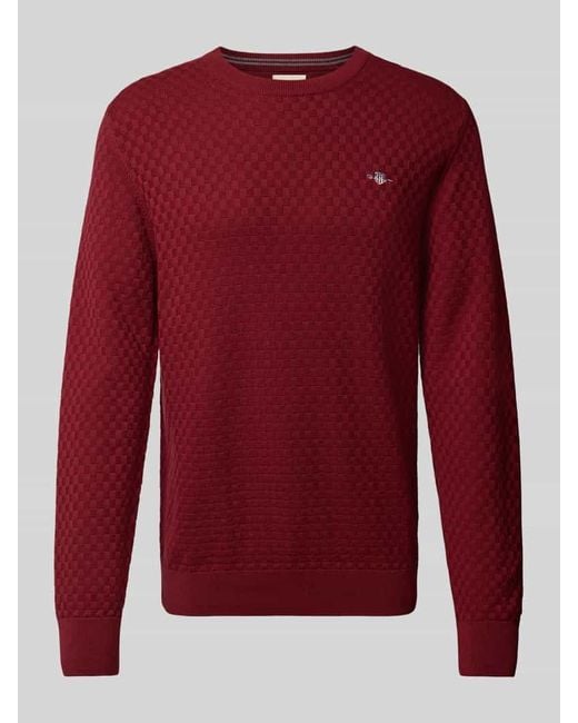 Gant Strickpullover mit Rundhalsausschnitt und Logo-Stitching in Red für Herren