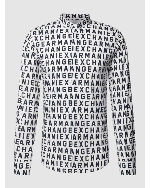 Armani Exchange Slim Fit Freizeithemd mit Allover-Label-Muster Modell 'ZNEAZ' in White für Herren