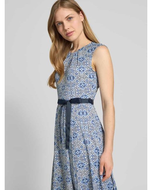 christian berg Blue Knielanges Kleid Mit Bindegürtel