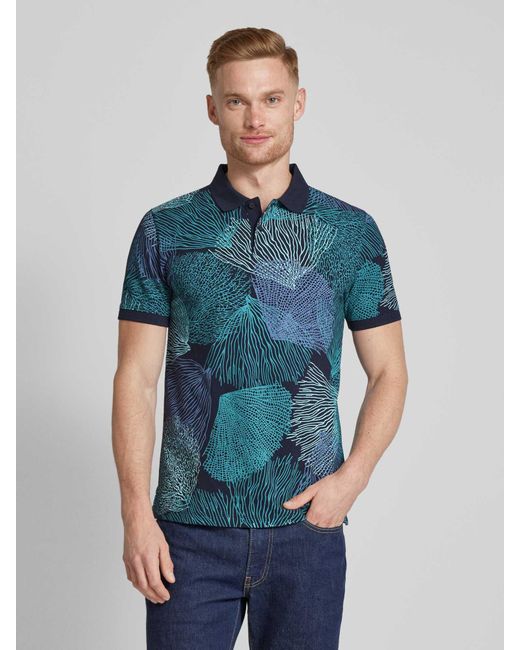 S.oliver Slim Fit Poloshirt mit Allover-Print Modell 'Big Coral' in Blue für Herren