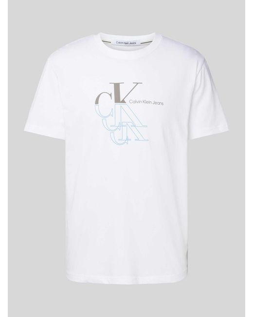 Calvin Klein T-Shirt mit Label-Print Modell 'MONOGRAM ECHO' in White für Herren
