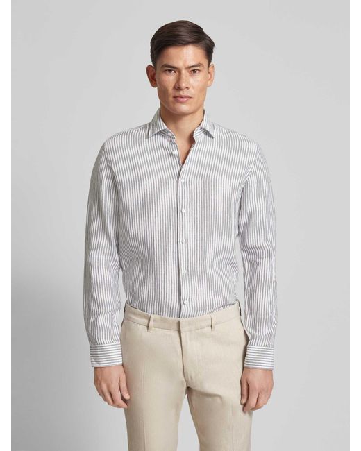 Seidensticker Slim Fit Business-Hemd aus Leinen mit Streifenmuster in Gray für Herren
