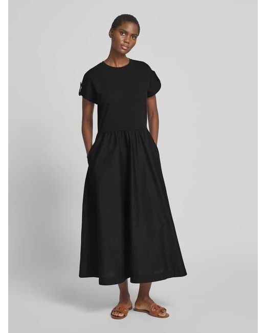 Tommy Hilfiger Black Fit-and-Flare Midi-Kleid mit goldfarbenen Knöpfen