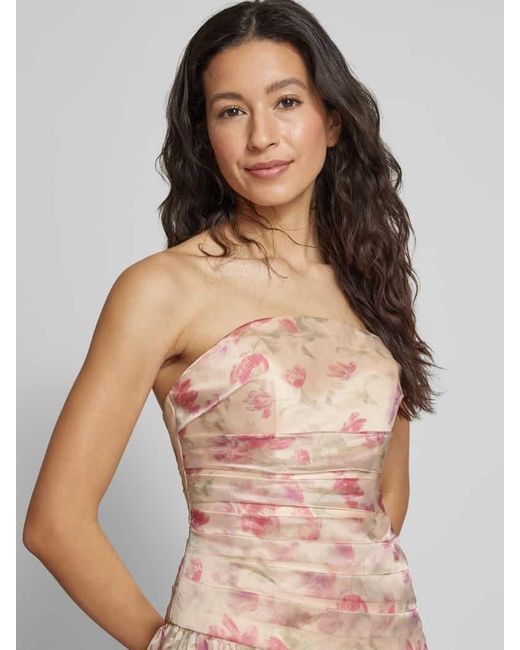 Luxuar Pink Abendkleid mit Volantsaum und Raffungen