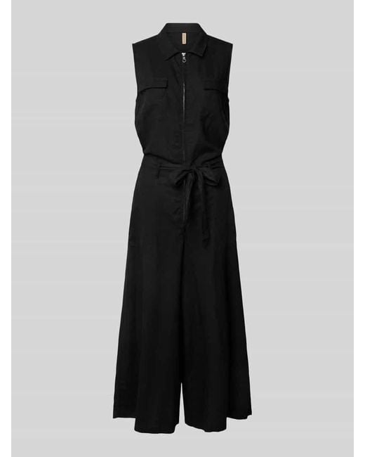 Soya Concept Black Jumpsuit aus Leinen-Mix mit Troyer-Kragen Modell 'INA'