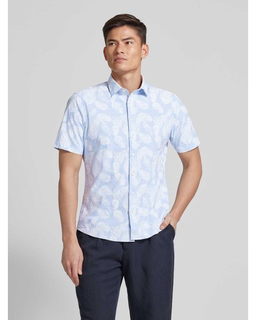 Jake*s Casual Fit Business-Hemd mit Allover-Muster in Blue für Herren