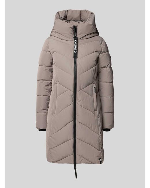 Khujo Regular Fit Gewatteerde Lange Jas Met Logoprint, Model 'Darka' in het Natural