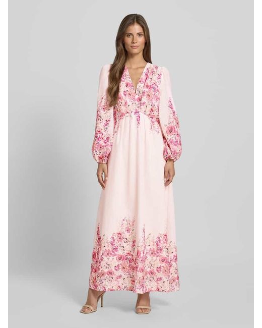 Neo Noir Pink Maxikleid mit V-Ausschnitt Modell 'SILFI'