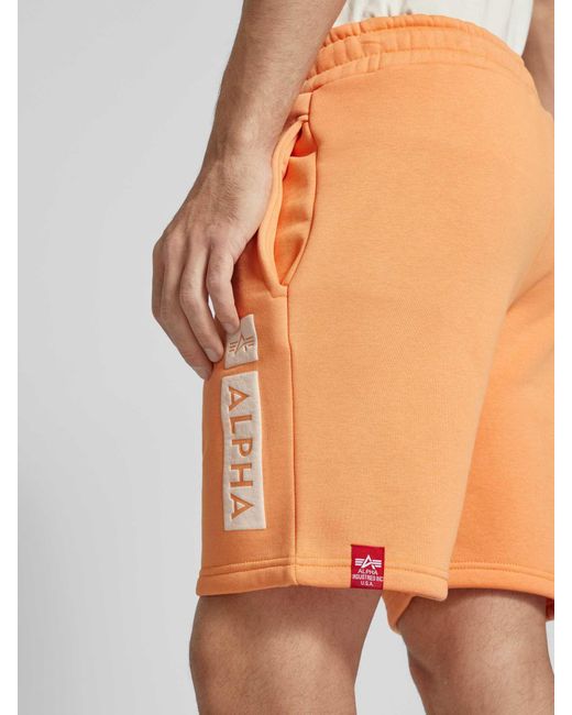 Alpha Industries Regular Fit Sweatshorts Met Labelprint in het Orange voor heren