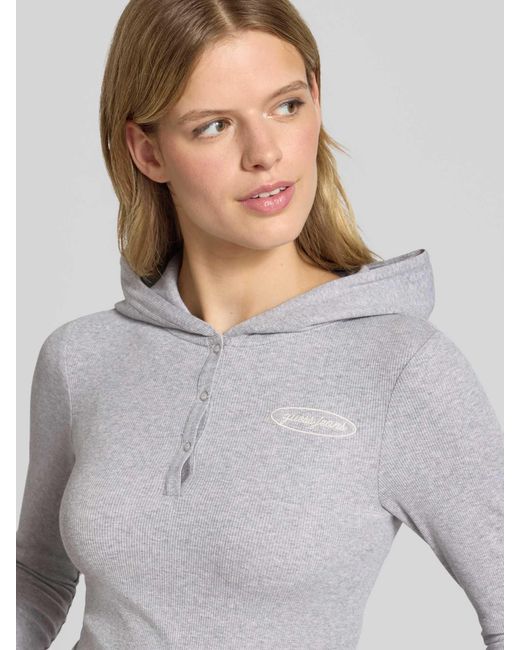 Guess Slim Fit Shirt Met Lange Mouwen, Capuchon En Labelstitching in het Gray