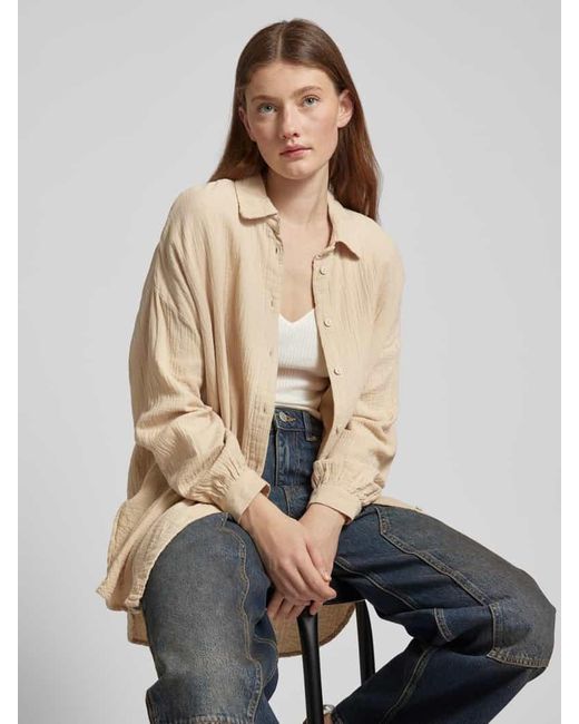 ONLY Natural Oversized Bluse mit Umlegekragen Modell 'THYRA'
