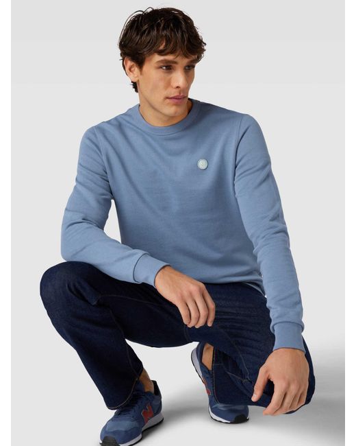 Knowledge Cotton Sweatshirt Met Labelstitching in het Blue voor heren