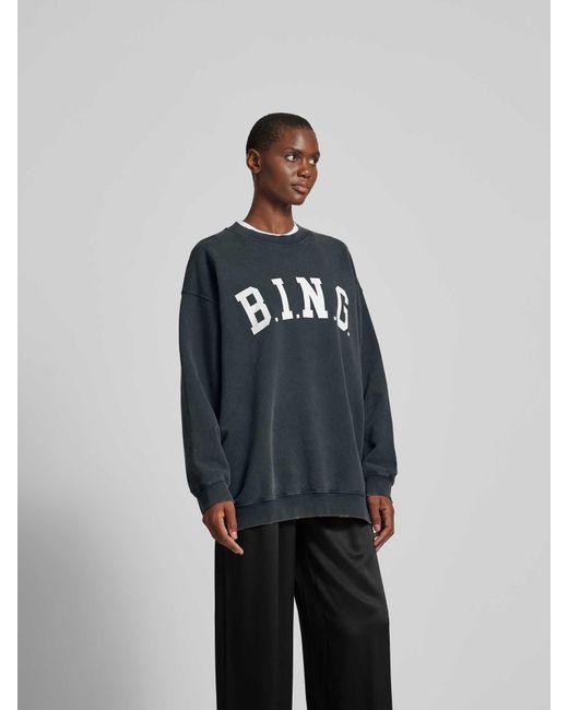 Anine Bing Blue Oversized Sweatshirt mit Label-Print