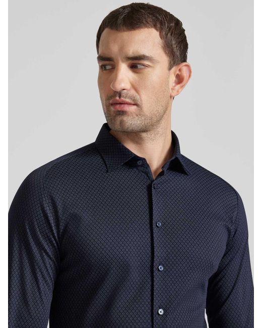 DESOTO Slim Fit Zakelijk Overhemd Met All-over Motief in het Blue voor heren