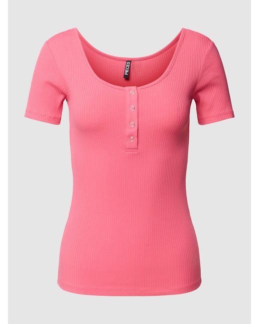 Pieces T-shirt Met Knoopsluiting in het Pink