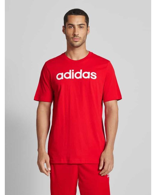 Adidas T-Shirt mit Label-Print und Rundhalsausschnitt in Red für Herren