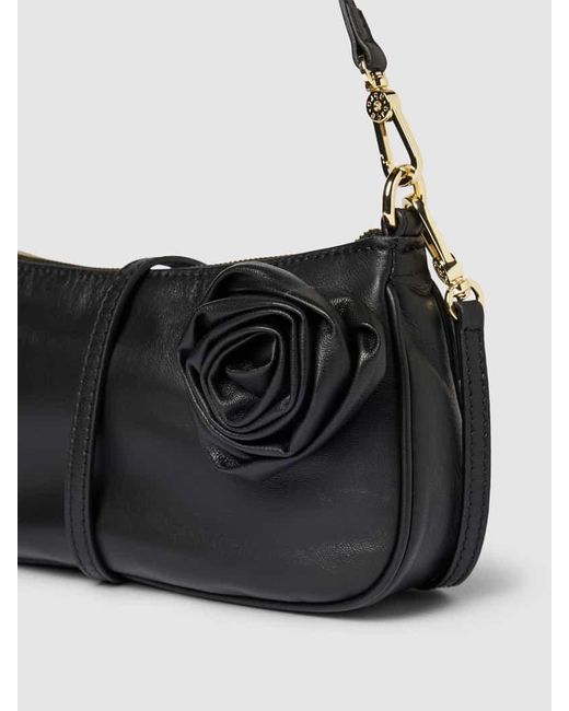 Abro⁺ Black Handtasche aus Leder mit Applikation Modell 'VIRGINA FLOWER'