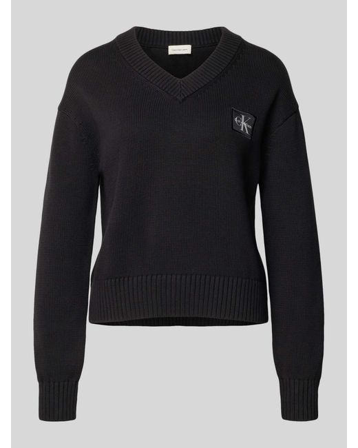 Calvin Klein Gebreide Pullover Met V-Hals in het Blue
