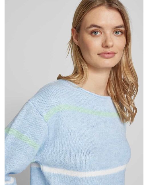 S.oliver Blue Relaxed Fit Strickpullover Mit Rollsaum Und Ballonärmeln