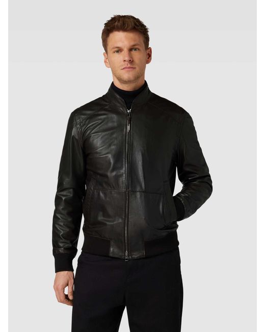 Windsor. Lederjacke mit Stehkragen Modell 'Borello' in Black für Herren
