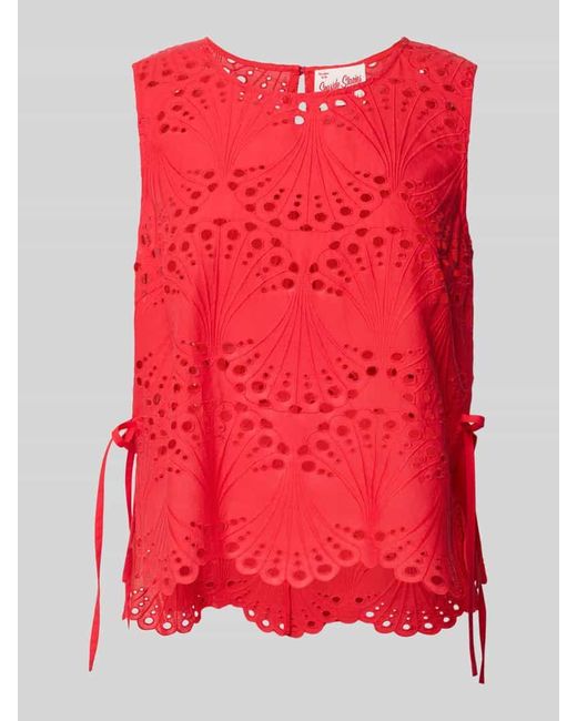 Ouí Red Regular Fit Blusentop mit Lochstickerei