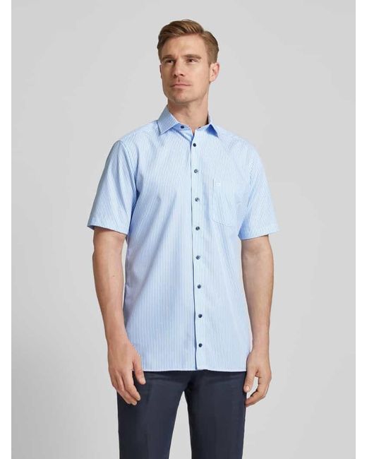 Olymp Modern Fit Business-Hemd mit Streifenmuster Modell 'Bergamo' in Blue für Herren