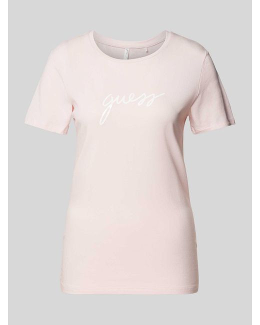 Guess T-shirt Met Labelprint in het Pink