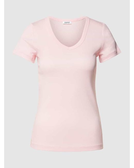 Esprit Pink T-Shirt Mit Abgerundetem V-Ausschnitt