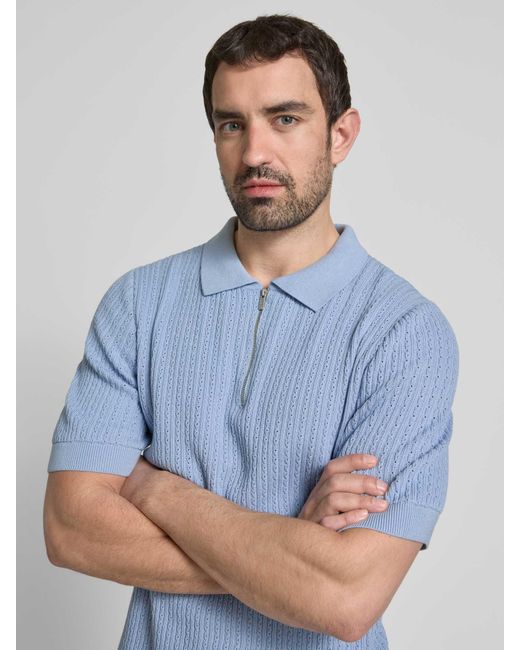 JAKE*S STUDIO MEN Regular Fit Poloshirt Met Kabelpatroon in het Blue voor heren