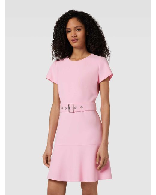 HUGO Pink Knielanges Kleid mit Gürtel Modell 'KEVOLA'