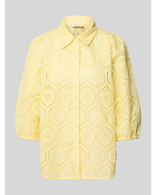Freequent Regular Fit Blouse Met Broderie Anglaise, Model 'Agy' in het Yellow