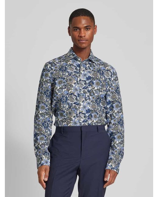 Seidensticker Slim Fit Business-Hemd aus Leinen mit floralem Muster in Blue für Herren