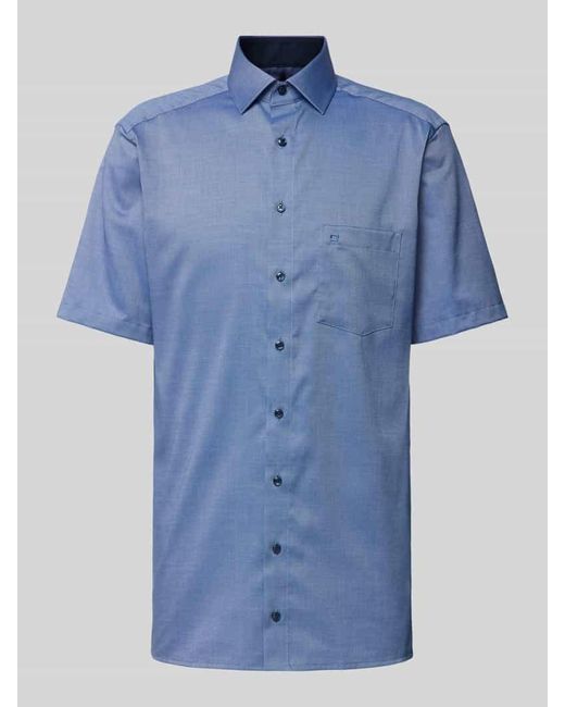 Olymp Regular Fit Business-Hemd mit logo-Stitching Modell 'Global' in Blue für Herren