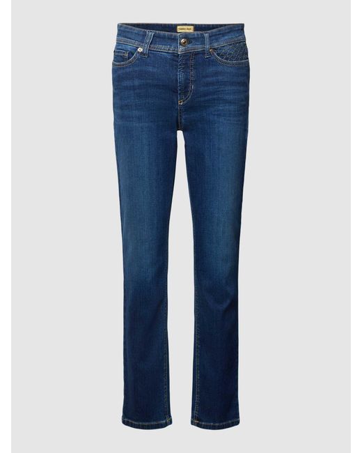 Cambio Verkorte Straight Leg Jeans Met Strass-steentjes in het Blue
