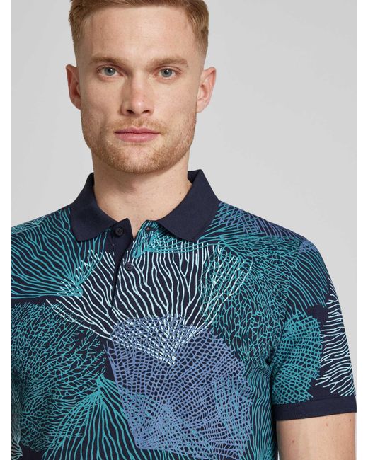 S.oliver Slim Fit Poloshirt mit Allover-Print Modell 'Big Coral' in Blue für Herren