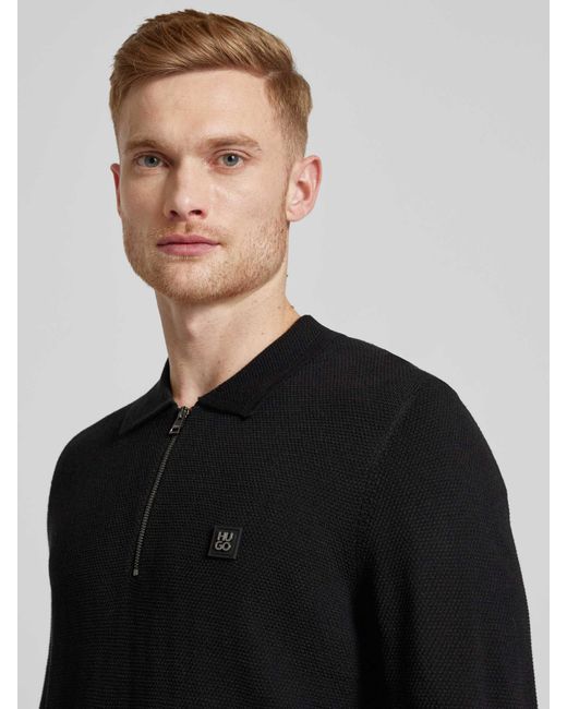 HUGO Poloshirt mit kurzem Reißverschluss Modell 'Sastor' in Black für Herren