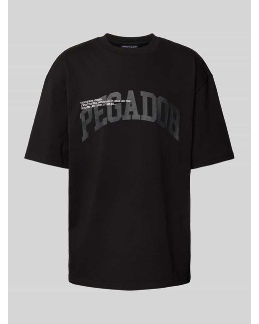 PEGADOR Oversized T-Shirt mit Label-Print und Rundhalsausschnitt in Black für Herren