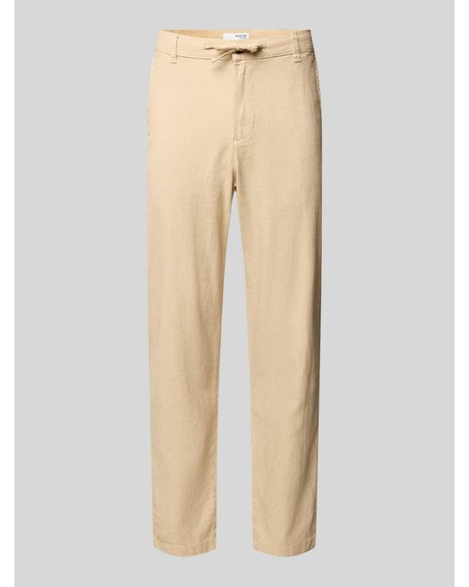 SELECTED Slim Tapered Fit Broek Met Tunnelkoord in het Natural voor heren