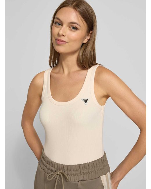 Guess Tanktop Van Viscose Met Labeldetail, Model 'Colette' in het Natural