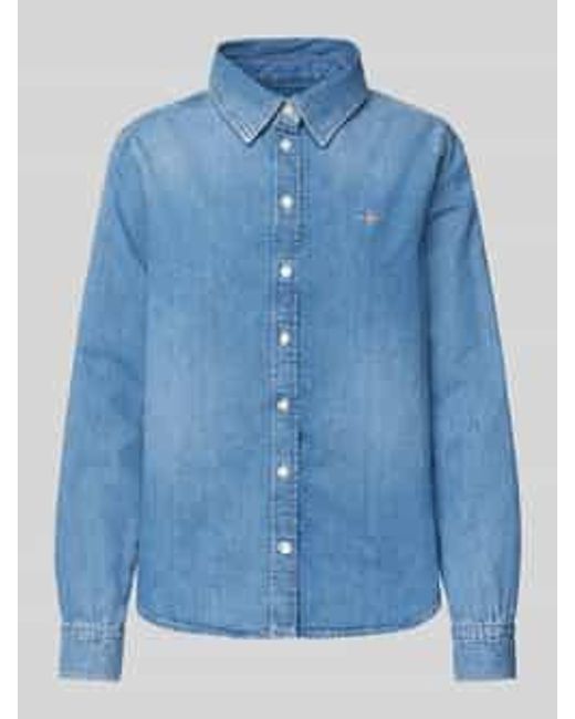 Gant Regular Fit Overhemdblouse Met Labelstitching in het Blue