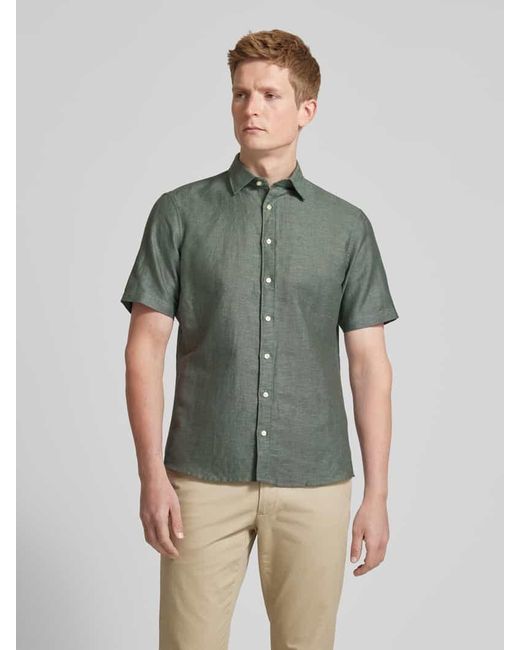 Jake*s Slim Fit Leinenhemd mit Kentkragen in Green für Herren