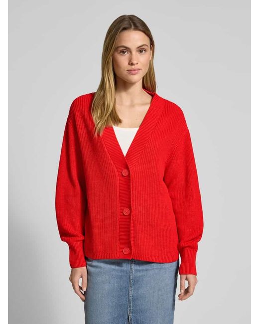 Tom Tailor Red Relaxed Fit Strickjacke Aus Baumwoll-Mix Mit V-Ausschnitt