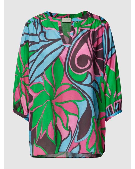 Milano Italy Green Bluse mit Allover-Print Modell 'Tropical Flower'