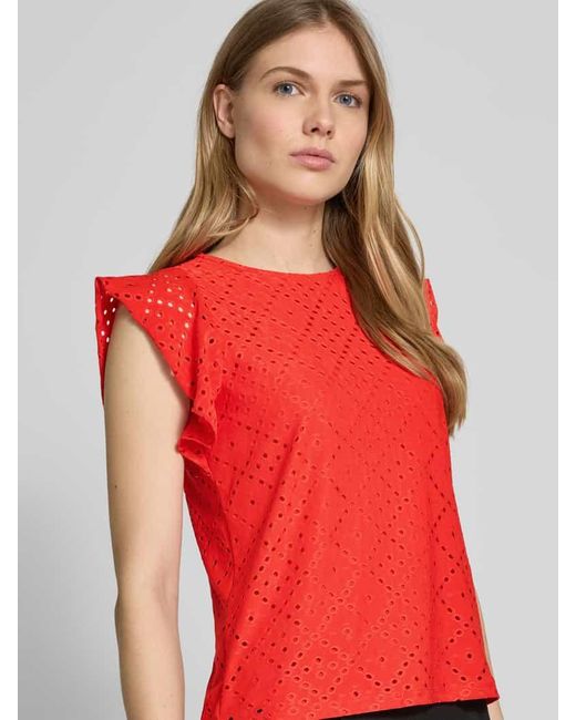 Vero Moda Red Regular Fit T-Shirt mit Lochstickmuster Muster 'TASSA'