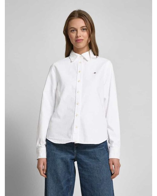 Gant White Regular Fit Hemdbluse mit Label-Stitching