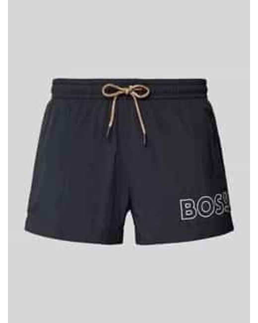 Boss Relaxed Fit Zwembroek Met Labelprint in het Blue voor heren