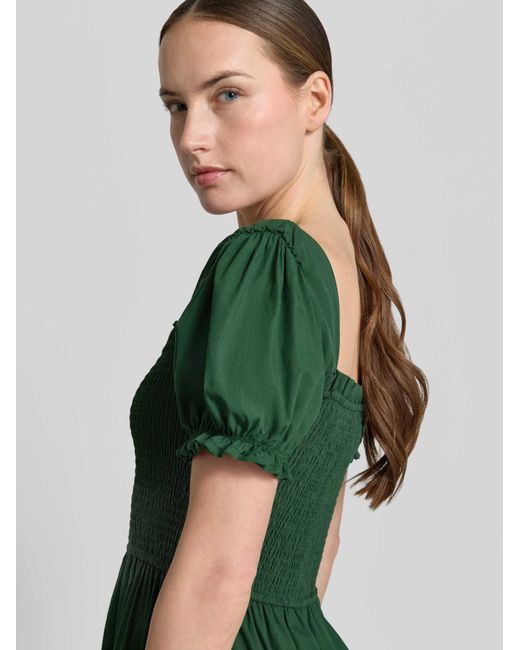 Apricot Maxi-Jurk Met Smokdetail En Vierkante Hals in het Green