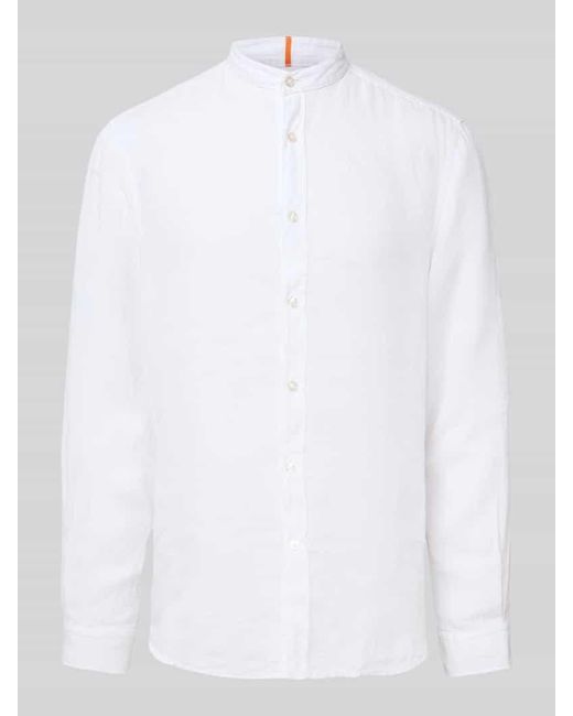 Boss Regular Fit Leinenhemd mit Stehkragen Modell 'Race' in White für Herren